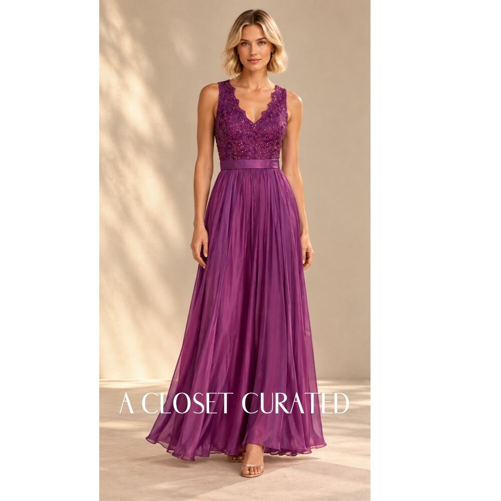 La Femme Beaded Bodice Sleevleess Maxi Gown 2 Purple NEW